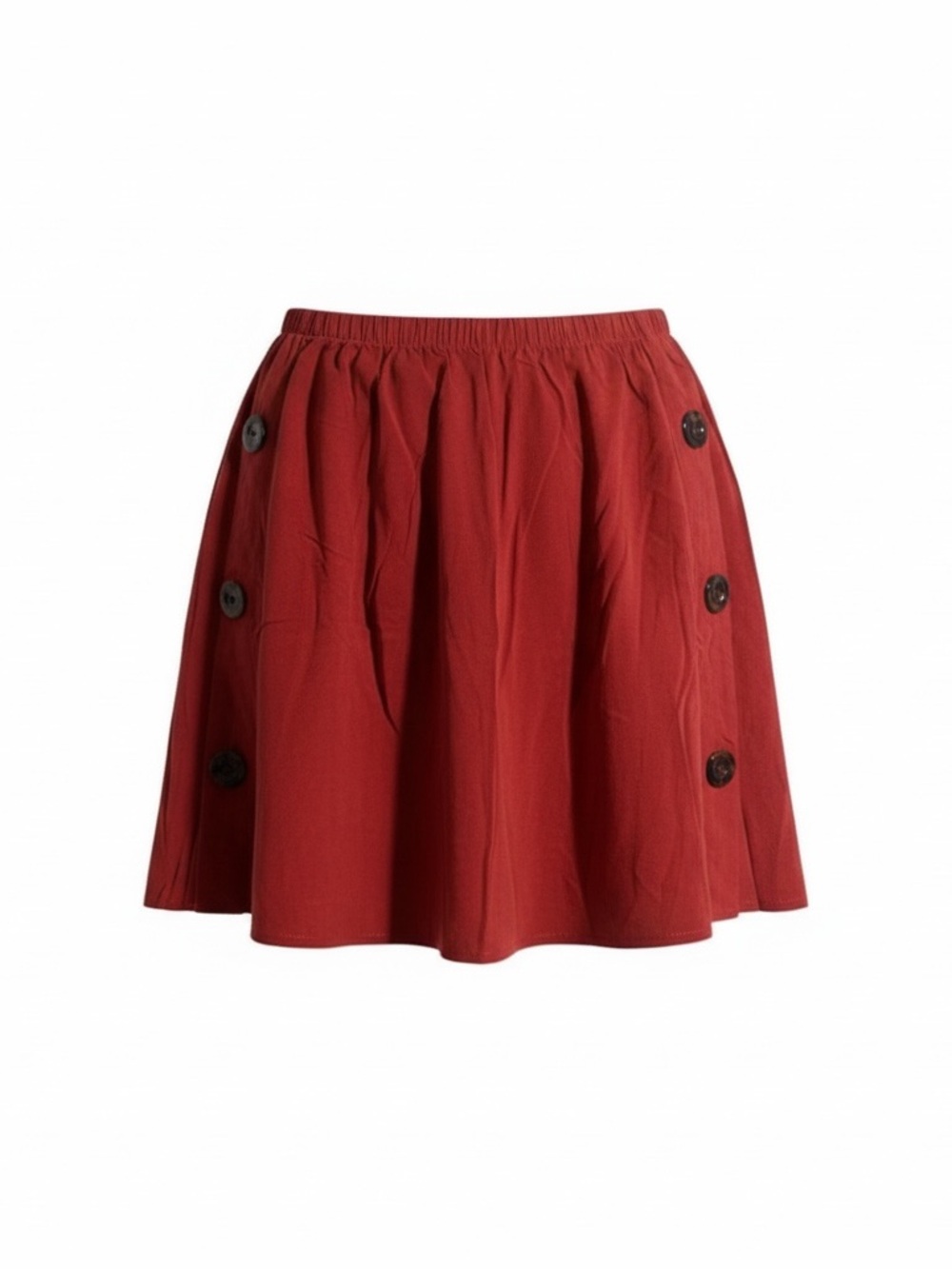 Toluca A-Line Skirt in Bold Brick Red with Button Accents. Viscose-Linen Blend. - Picture 2 of 7